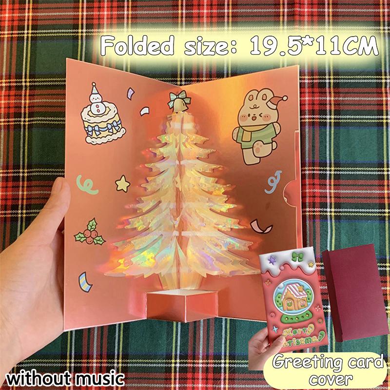 3D Pop Up Christmas Card With Music Merry Christmas Greeting Card Handwritten Blessing Invitation Cards Thanksgiving Gifts