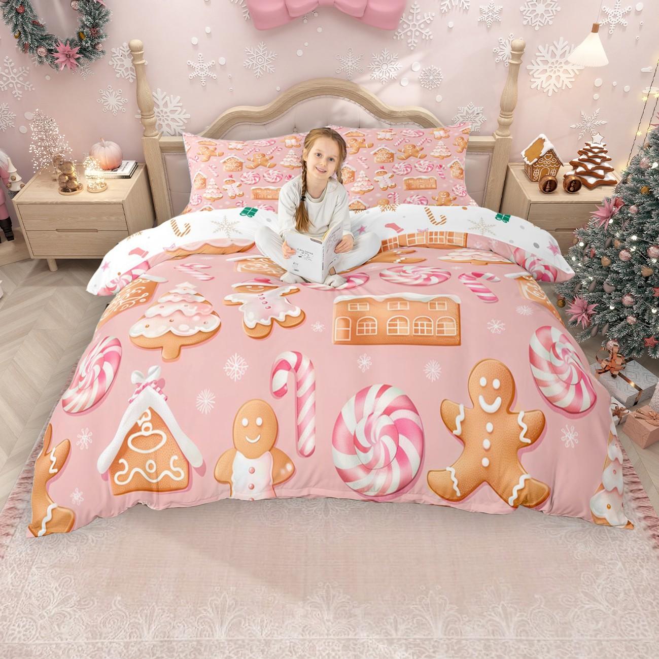

Homewish Кавайный набор пододеяльников с имбирными пряниками для девочек и мальчиков, Набор пододеяльников с рождественской елкой и Санта-Клаусом, Постельное белье со снежинками DE XS 100x135cm 2pcs&set