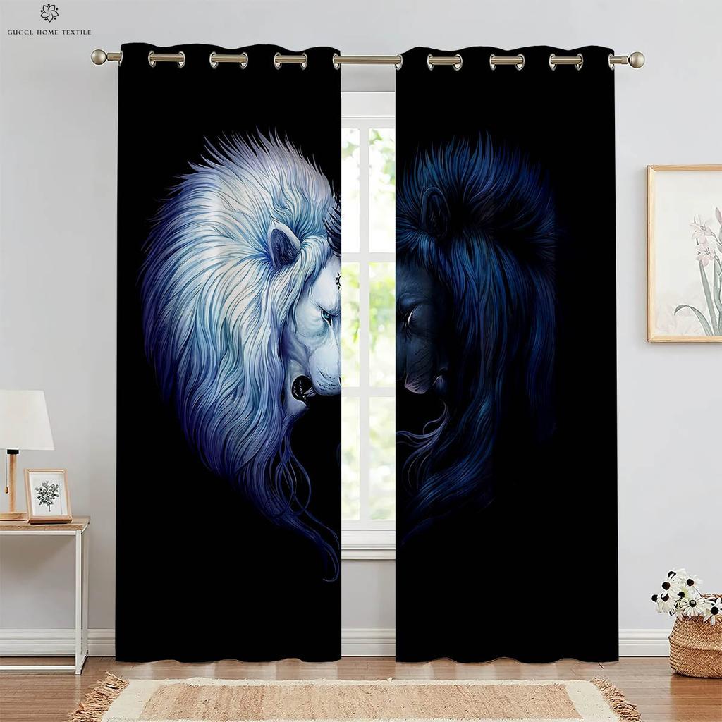 Decorative Tiger and Forest Animal 3D Printing Curtains Suitable for Bed Room Living Room Study Room 2 PCs High Quality
