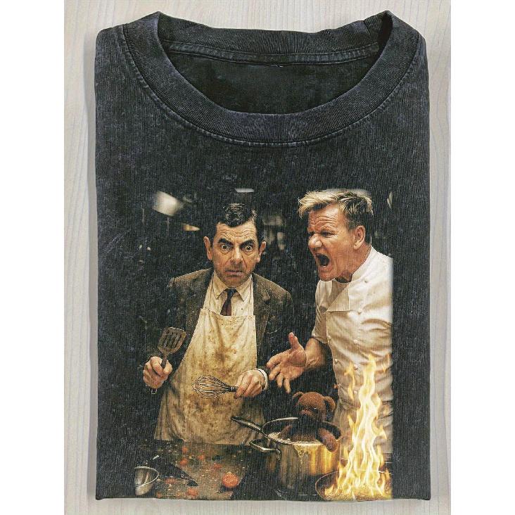 MR. BEANT Heavy Washed Vintage Mr. Bean & Teddy Bear TV Show T-Shirt - Iconic British Comedy Graphic Tee, Loose Fit Unisex Shirt, Machine Washable S чёрный