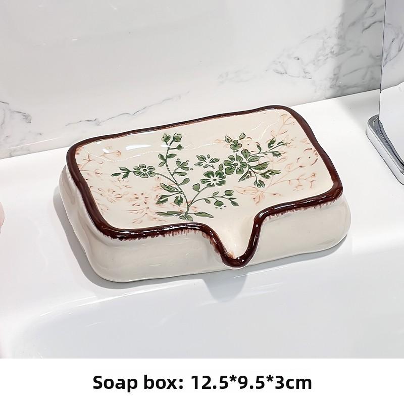 

BEPAN Retro Ceramic Bathroom Accessory Set Soap Dish with Drainage Lotion Dispenser Toothbrush Holder Household Vanity Organizer