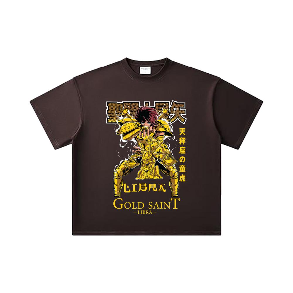 260 GSM Double Yarn 32 Count 100% Cotton Saint Seiya V23 Libra Print Unisex Heavy Cotton T Shirt