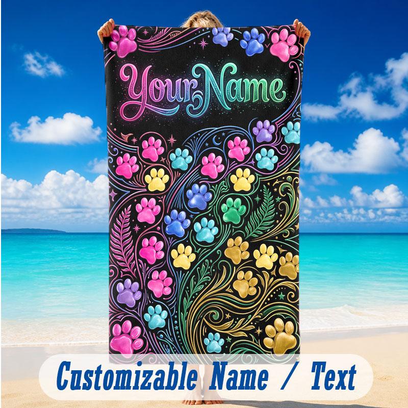 Dog Theme Beach Towel Personalized Custom Name & Text Soft Quick Dry Beach Towel for Swimming Travel