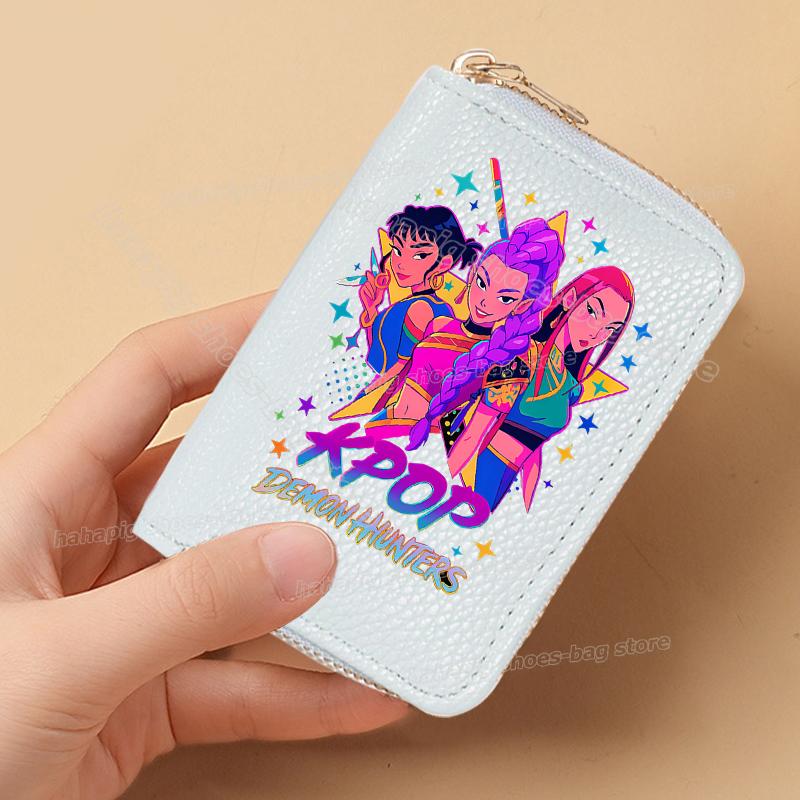 Perfect KPop Demon Hunters Women Short Wallets Pu Leather Credit Card Holder Multi-slot Small Zipper Wallets Female Clutch Coin Purse