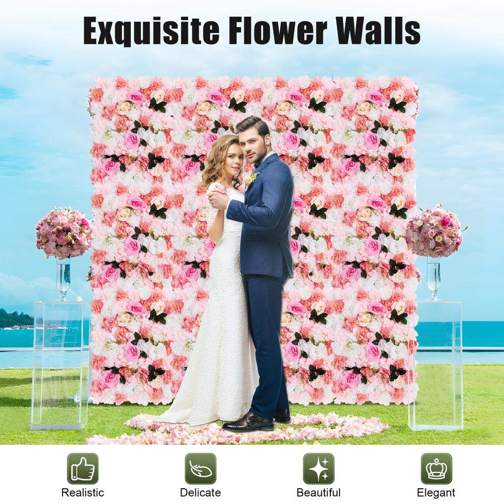 12PCS Realistic Artificial Flower Wall Panel, 3D Silk Roses Dahlias for Wedding Backdrop Party Decor Home Garden Wall Decoration
