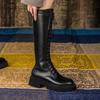 Mode Winterstiefel Damen Kniehohe Stiefel Plateau PU-Leder Erhöhend Lang Damen Schnürstiefeletten Mujer 2024 Reißverschluss Chelsea Damenschuhe