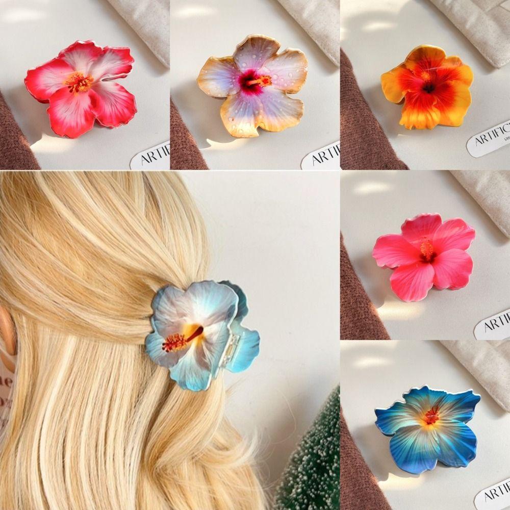 Double-sided Printing Hibiscus Flower Hair Claw Hawaiian Flower Hair Clip For Girls