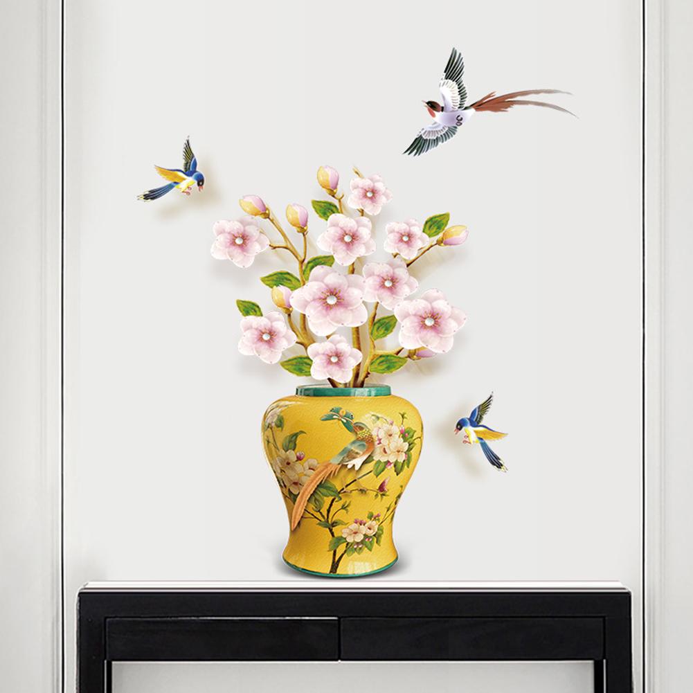 Sweet Room,Bird Fish Flower Vase Wall Sticker Poster Living Room Hallway Background Wall Sticker