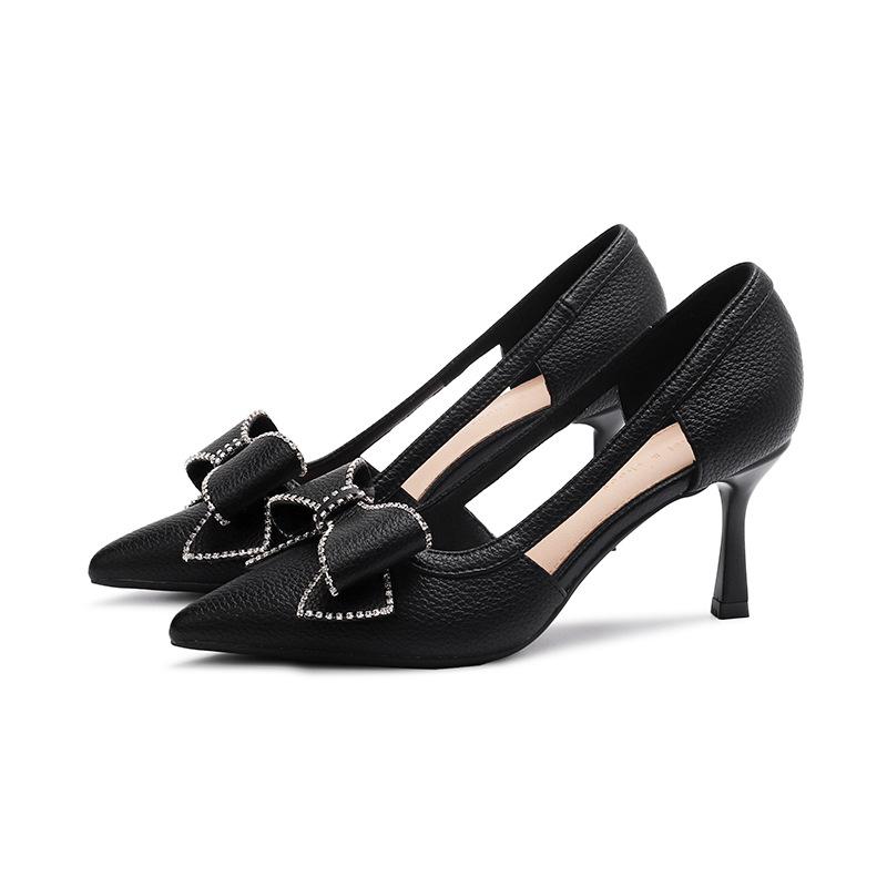 Versiune coreeană Pantofi unici cu fundătură cu fundătură, pantofi cu toc înalt, cu temperament pentru banchet, gură mică, vârf ascuțit, pantofi stiletto pentru femei