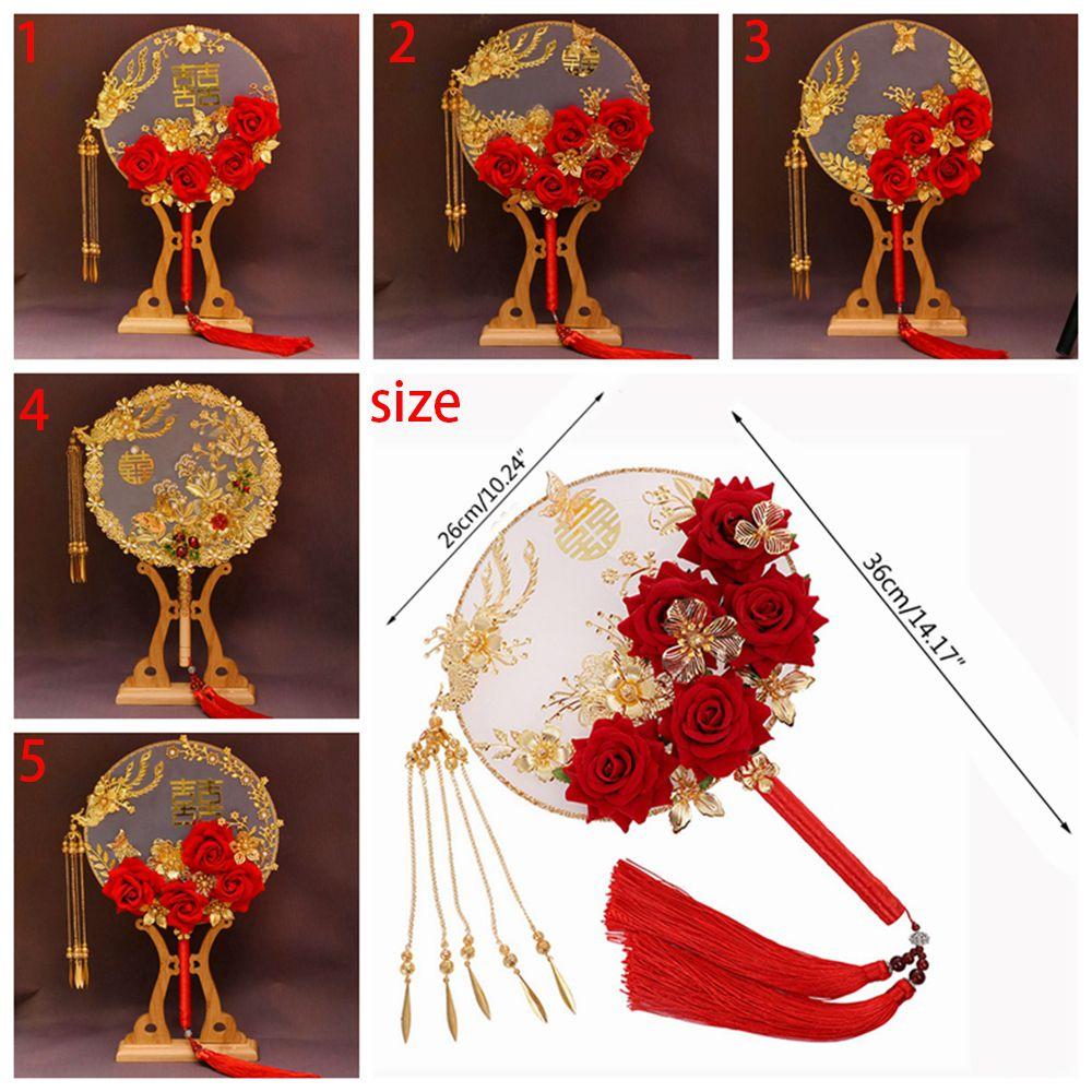 Vintage Decoration Prop For Bride Gold Red Bridesmaid Decor Craft Bouquet Photography Ornaments Fan