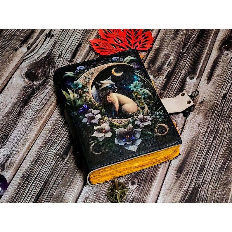 Leather journal Spell wizard Cat Book Blank Magik Notebook Book Of Shadows Wiccan Pagan grimoire book for Traveling Sketching best gift