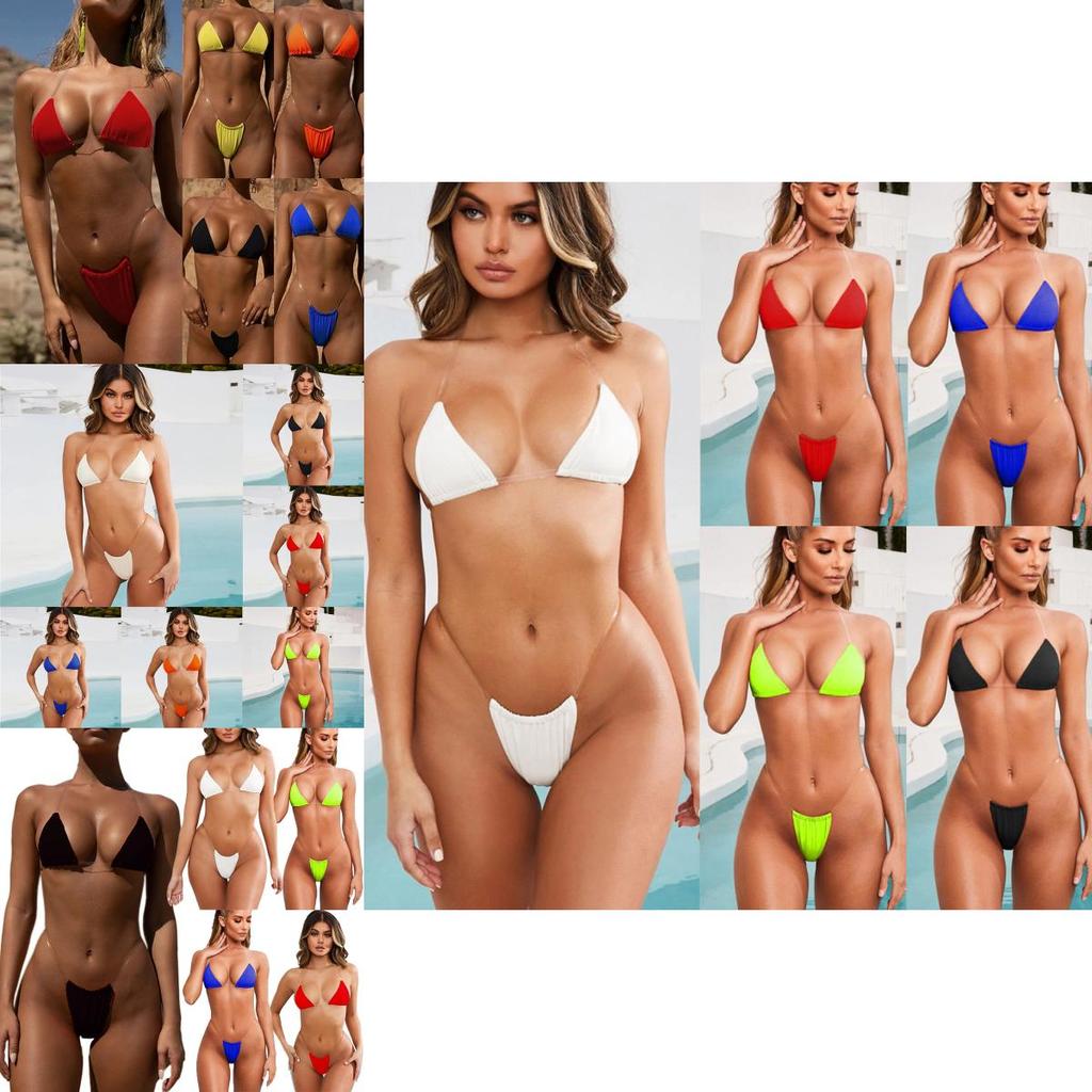 Clear Micro Bikini Straps Women Brazilian Gstring Set Thong Swimsuit Swimwear