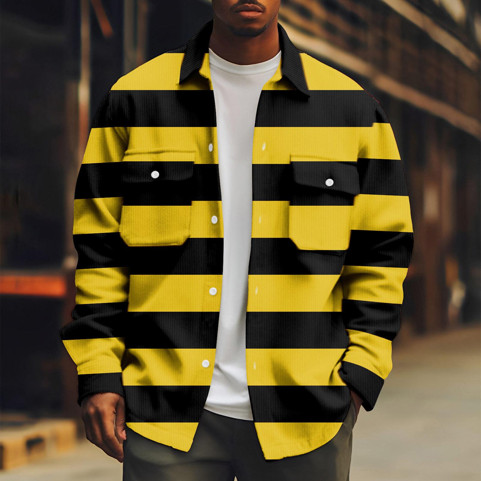 

Мужская спортивная куртка на пуговицах с длинными рукавами, повседневная модная куртка с лацканами с принтом XL жёлтый