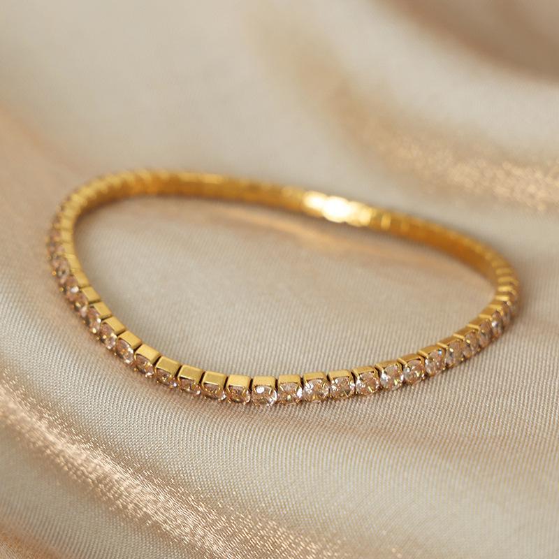 Multicolor Zircon Gold-Plated Titanium Steel Elastic Bracelet