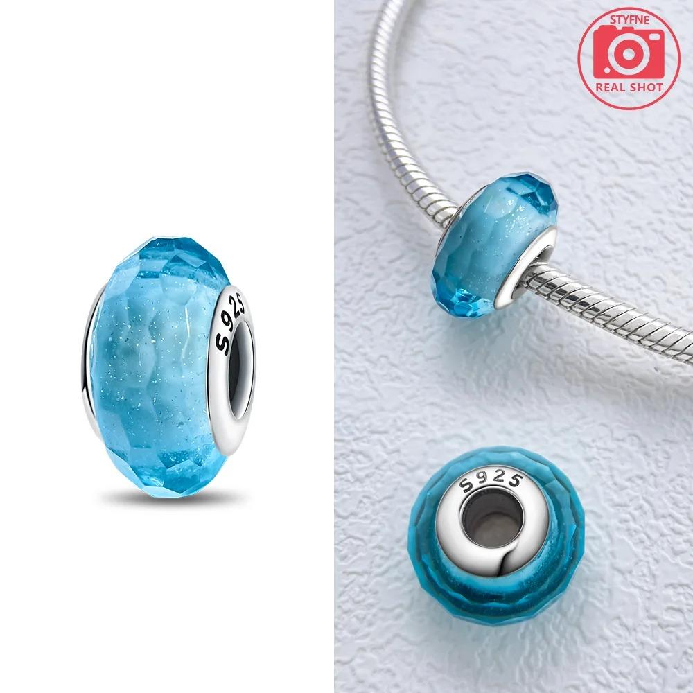 Original Rosa Glasperlen Blaue Romantische Perlen 925 Silber Charms für Frauen DIY Schmuckherstellung Armband Passend