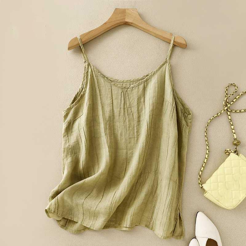 

Женская мода свободный повседневный хлопковый льняной жилет-топ XXL зелёный