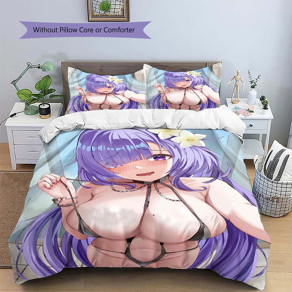 Set Copripiumino Trapuntato con Motivo Anime Federe Decorazione Casa Regalo di Compleanno (1 * copripiumino + 2 * federa, senza nucleo)