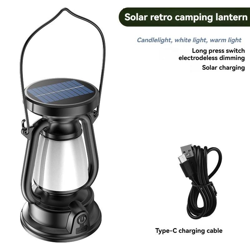 USB Rechargeable Camping Lantern Portable Hanging Tent Light Solar Charging 3000-5000K Stepless Dimming Outdoor Lamp