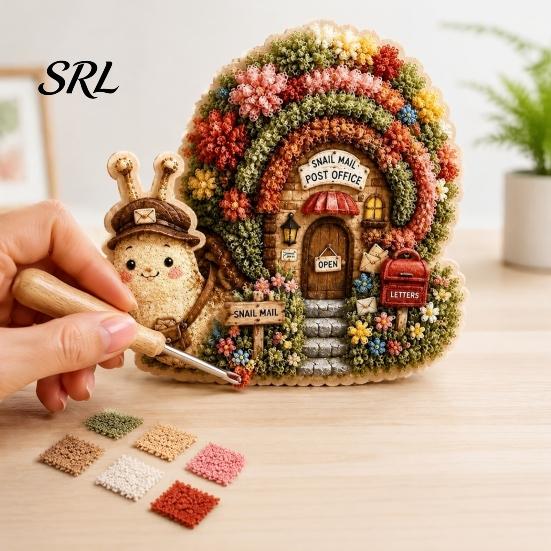 Interactive Craft for Beginners 3D House Theme Fabric Punch Needle Kit & Adults, Complete DIY No Sew Needlepoint Crafting Embroidery Kit, Easy