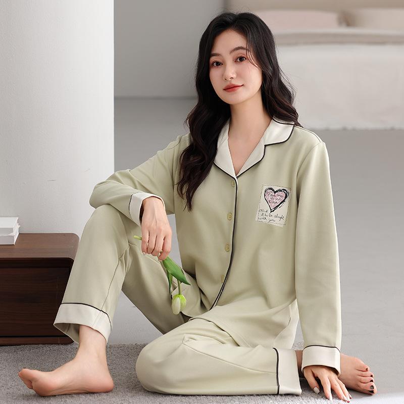Women's pure cotton spring and autumn pajamas long sleeves can be worn outside autumn women's high-end cardigan loungewear cotton suit