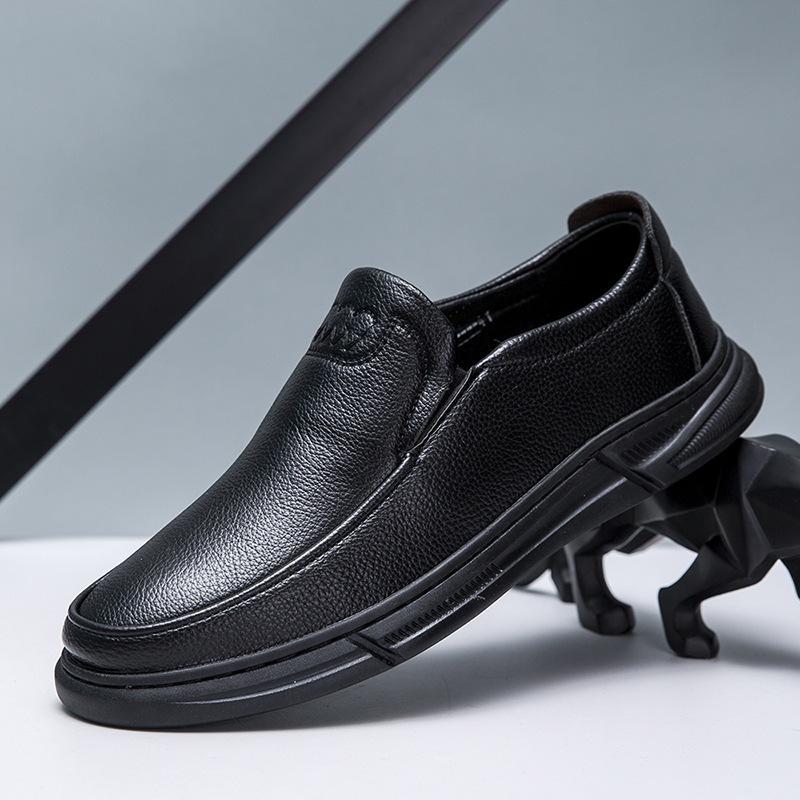Men's Leather Shoes New Style Business Fashion Casual Men's Work Shoes Soft Sole Soft Face Matte Black Shoes Street Stall Shoes