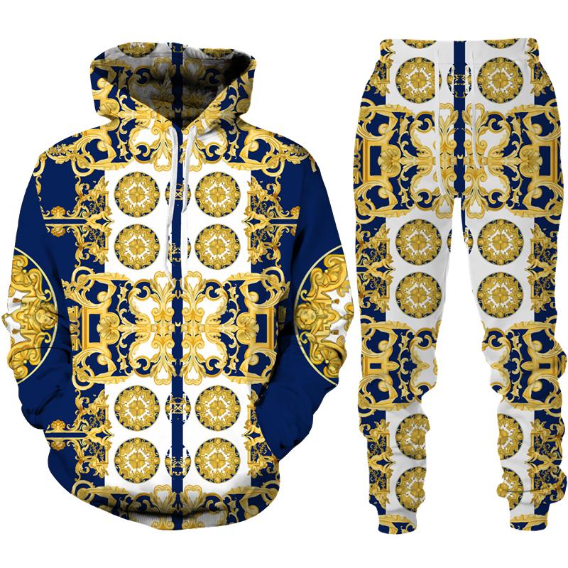 Trening pentru bărbați cu imprimeu 3D Phnom Penh auriu, stil hip hop, hanorac cu mânecă lungă, pantaloni, costum de primăvară toamnă, set de îmbrăcăminte sport pentru jogging pentru bărbați