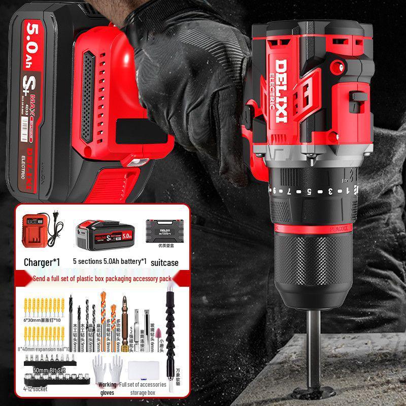Delixi High-Power Brushless Electric Drill - Lightweight, Rechargeable Impact Model