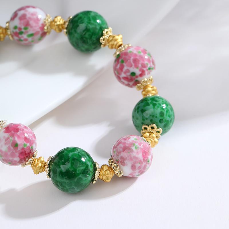 Retro Fashion Ancient Glazed Bead Green Snake Skin Emerald Green Beaded Ancient Craftsmanship Color Simple Jewelry