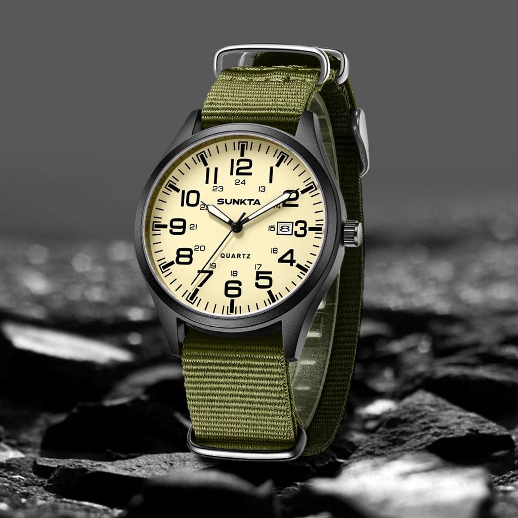 Sunkta Fashion Luminous Men Watches Casual Military Nylon Strap Waterproof Arabic Numerals Men Quartz Watch