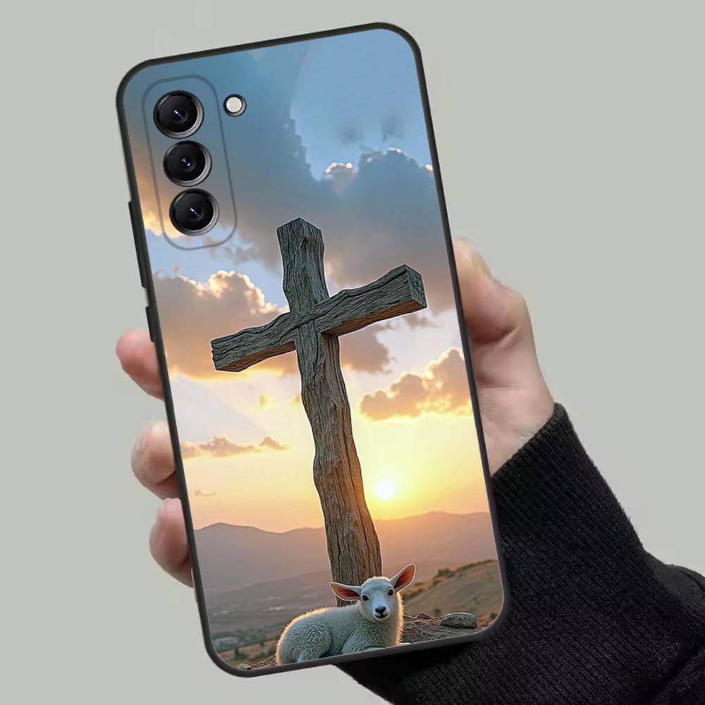 Křesťanský kříž Christ Pouzdro na telefon Pro Samsung Galaxy A13,A21s,A22,A31,A32,A52,A53,A71,A80,Měkký černý kryt