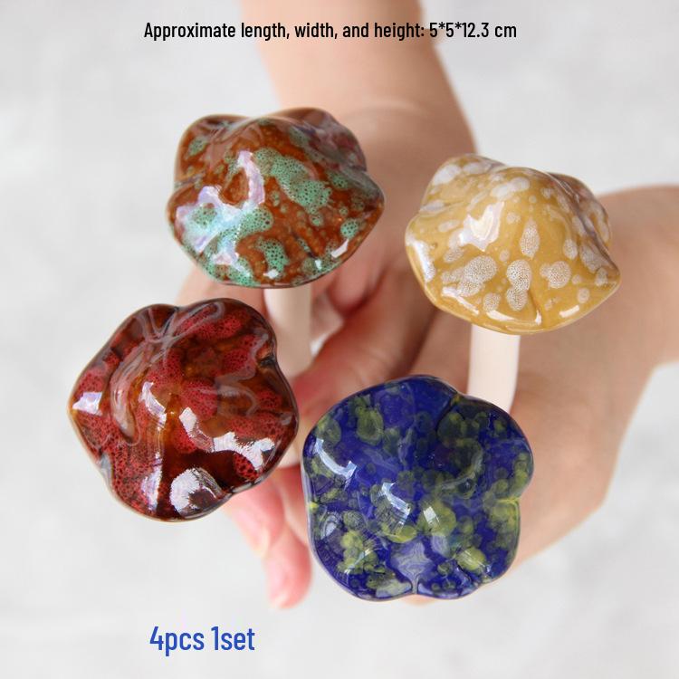 Colored Glazed Ceramic Mushroom Garden Ornaments