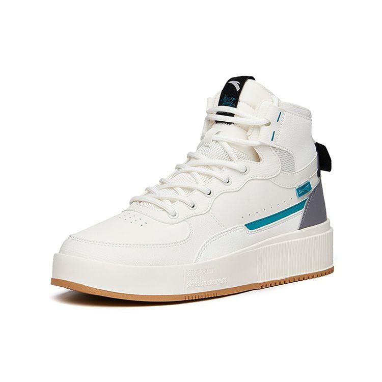 Anta Lifestyle Series Trendy Versatile Slip Resistant Durable High Top Skate Shoes Men Sneakers White Green Gray 912238011-3