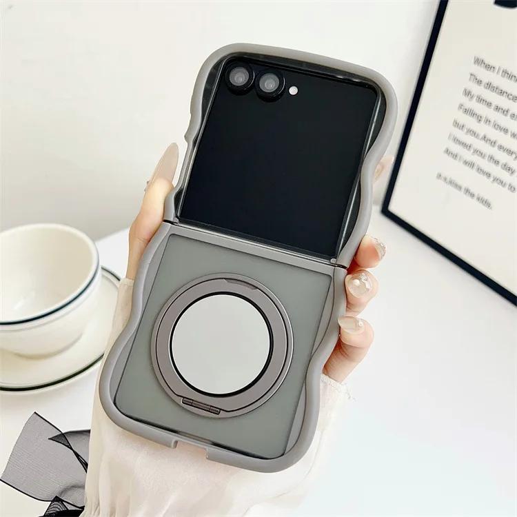 Frosted Matte Wave Magnetic Stand Phone Case for Samsung Galaxy Z Flip 7 6 5 4 3 Flip7 FE Flip6 Mirror Rotation Bracket Cover