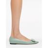 Ferragamo New Vara Bow Lambskin Ballerina Shoes Green
