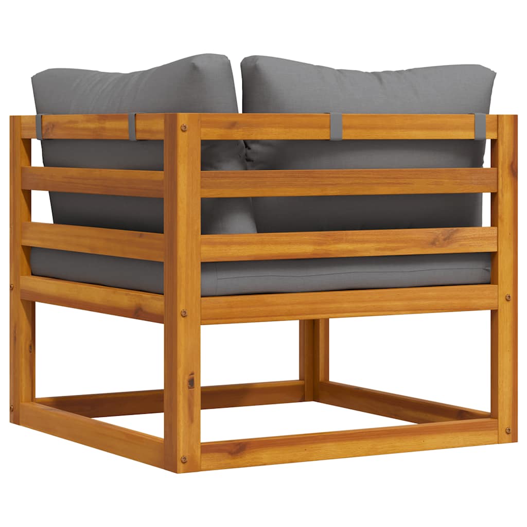 Modular Corner Sofa with Dark Grey Cushions Solid Acacia Wood