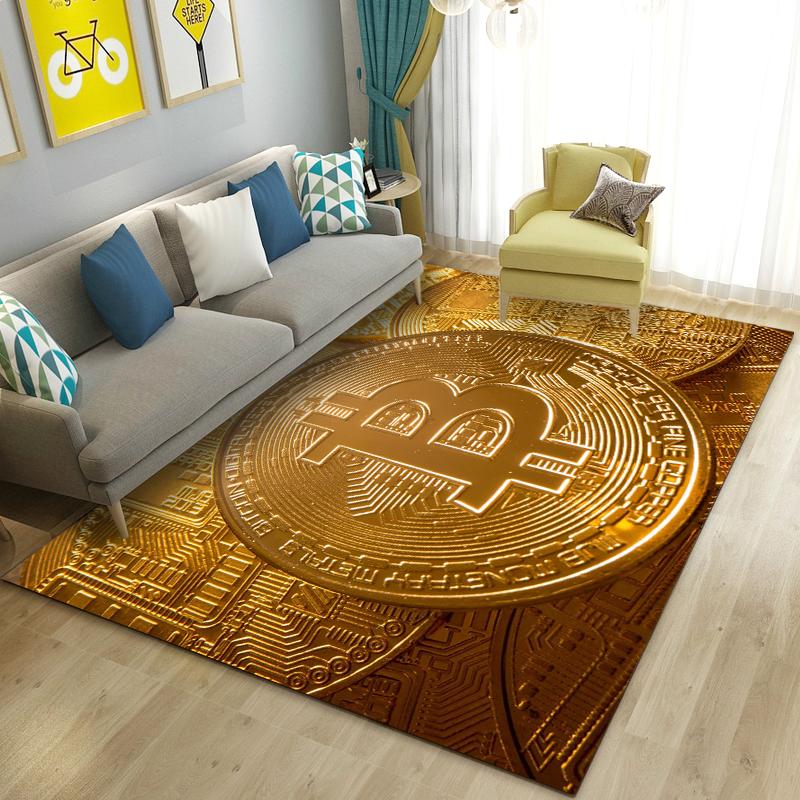 3D Bitcoin Alan Kilim Büyük, Oturma Odası Yatak Odası Kanepe Mutfak Paspas Dekorasyon için Halı Halı, Çocuk Kaymaz Zemin Mat Oyna