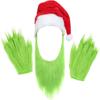 Mens Green Beard Santa Hat With Furry Gloves For Adult Christmas Cosplay Costume Accessories