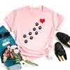 Women Dogs Paws Love Heart Printed T-shirts Fashion Summer Short Sleeve Lady Womens Clothes Tops T-Shirt Black Shirt Tees Female