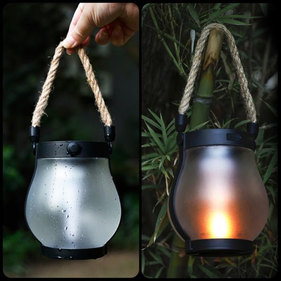 Flickering Flame Solar Lantern Two Lighting Modes Dual Charging Outdoor Waterproof Hanging Lantern LED Solar Lamp