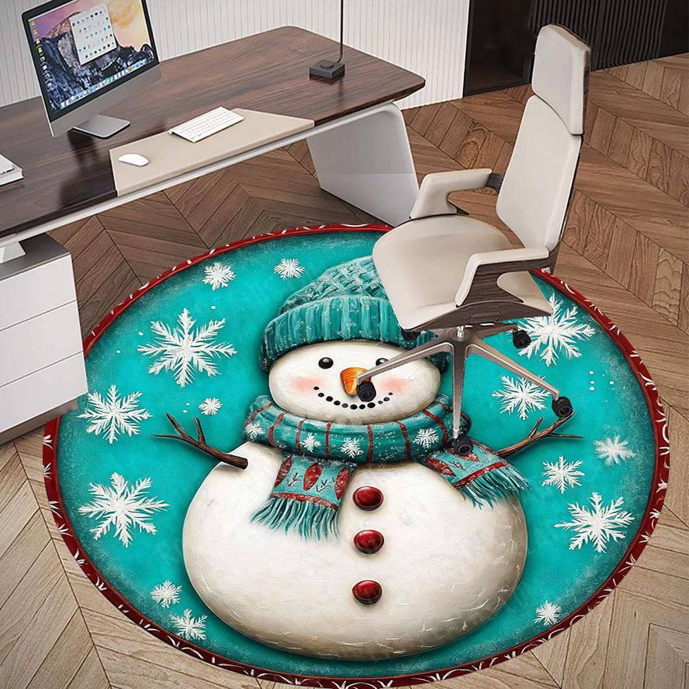 1PC snowman snowflake Office Round Area Rug, Under Office Chairs Bedroom Living Room Home Decor,Carpet for Office, -1110181