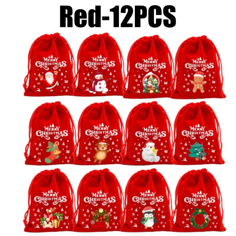 Flannel Gift Bags Christmas Drawstring Bags Holiday Favor Bags Apple Candy Pouches New Year Party Supplies