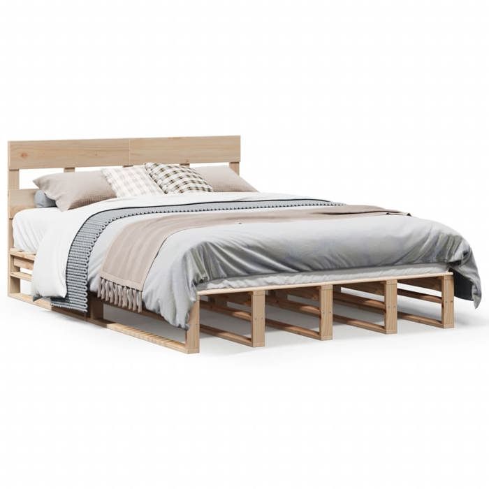 VidaXL Cadre de lit avec tête de lit 150x200 cm bois de pin massif, lit, meuble de chambre à coucher, lit en bois, lit 3302297