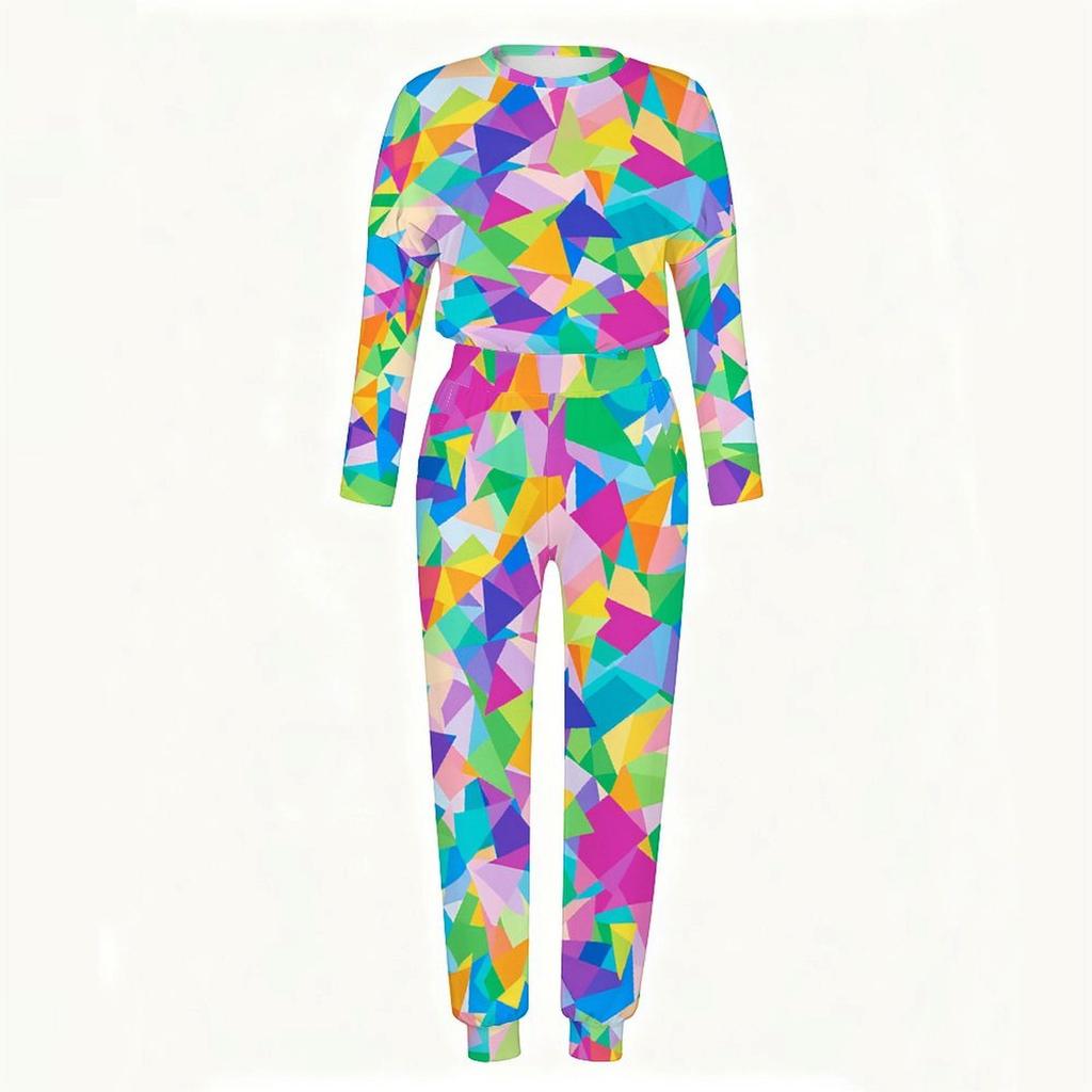 Women Crew Neck Long Sleeve Blouse And High Waist Wide Leg Trousers Two Piece Casual Suit