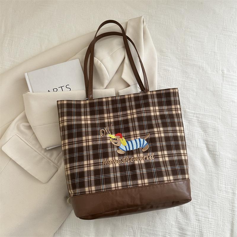 Plaid Retro Commuter Backpack Bag Women'S Autumn Shoulder Underarm Bag Versatile Large-Capacity Tote Bag