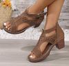 Fashion Hook Loop High Heels Sandals Women Summer 2025 Pu Leather Square Heel Rome Sandals Woman Open Toe Sexy Outdoor Sandalias Mujer
