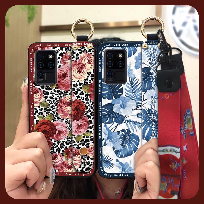 Fashion Lanyard Phone Case For Oukitel C21 Wristband Kickstand Elderly Lady Waterproof For Mom Anti-knock Shockproof