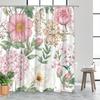 1 Stuk Roze En Witte Pioenroos, Roos En Hortensia Aquarel Douchegordijn, Polyester Stof Machine Wasbaar, Geschikt Voor Badkamer