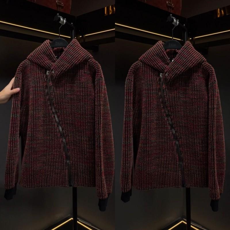 High-Quality Winter Mens Hoodie Colorful Vertical Stripe Slant Zipper Casual Fashion Loose Fit Young Men