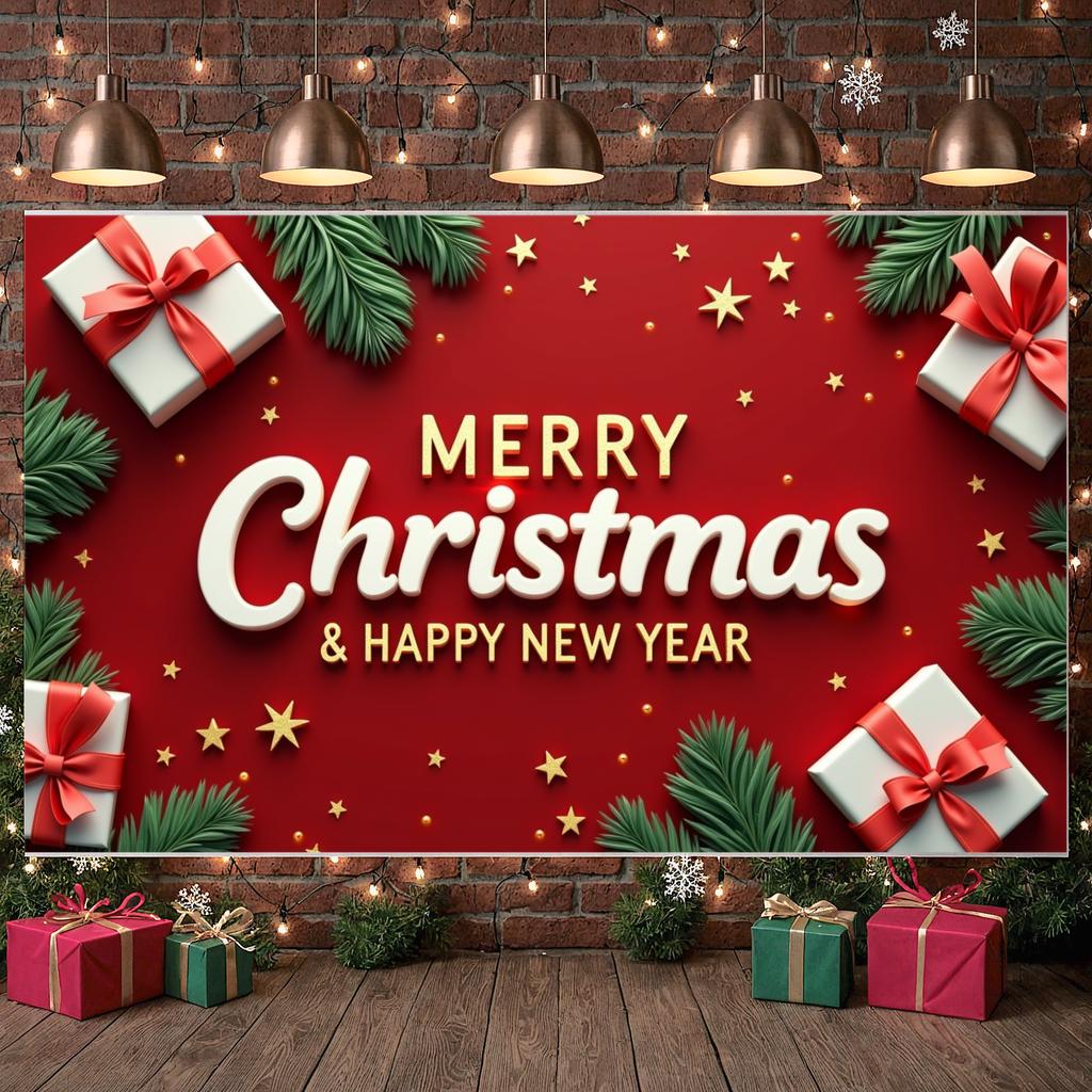 Winter Celebration Display Merry Christmas Print Festive Background Christmas Banner Gift Box Decor Holiday Backdrop For Festive