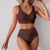 Damen Sexy Einfarbiges High Waist Bikini Set mit Brustpolster Geteiltes Zweiteiliges Strand Pool Badeanzüge